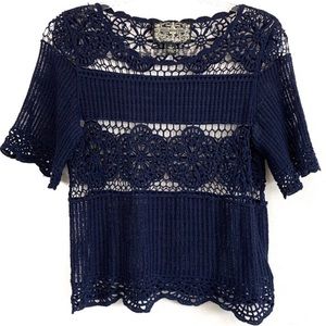 NWT Anthropologie James Coviello Navy Lace Top XS